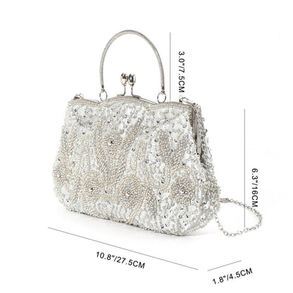 Ivory Pearl Beaded Evening Clutch Bag