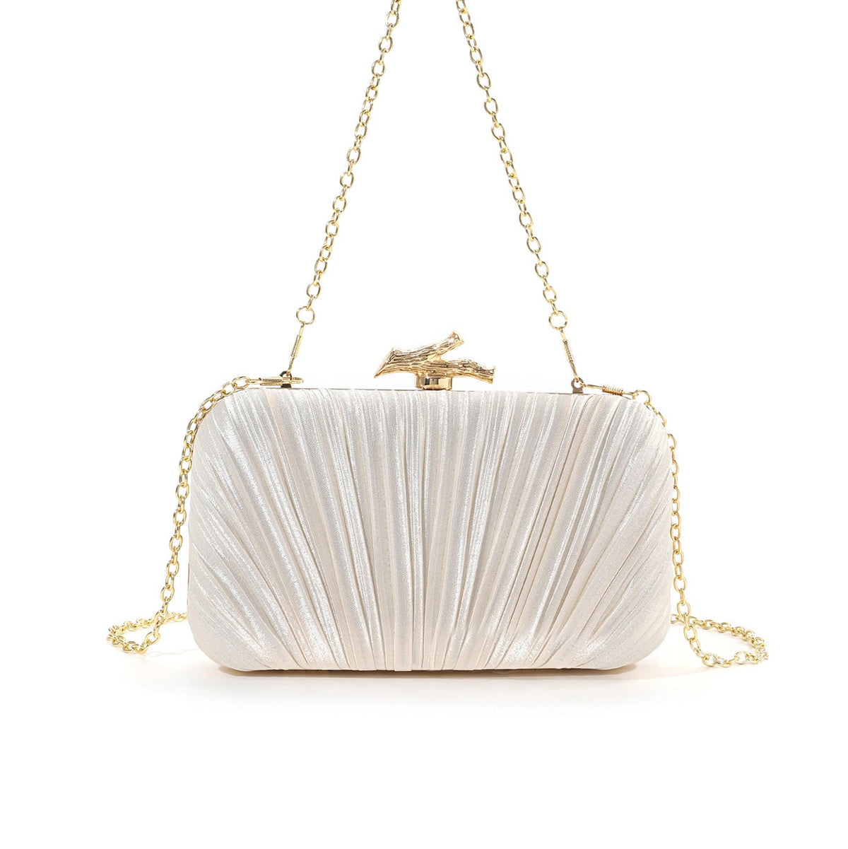 Ivory Pleated Satin Evening Clutch