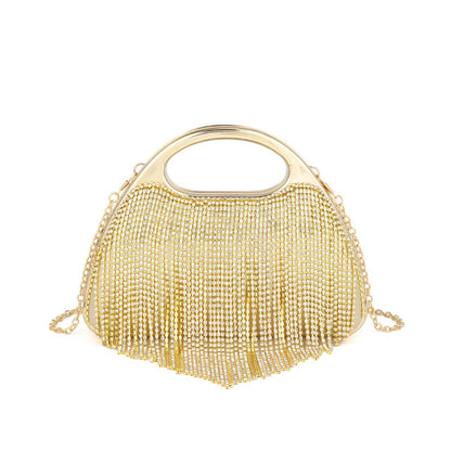 Crystal Fringe Evening Bag — Sculpted Gold Elegance