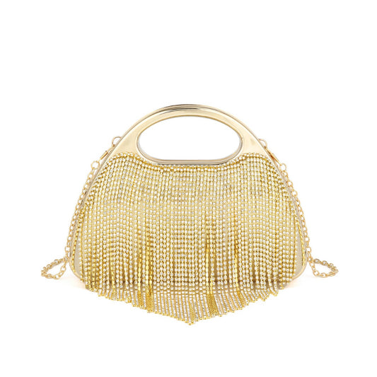 Crystal Fringe Evening Bag — Sculpted Gold Elegance