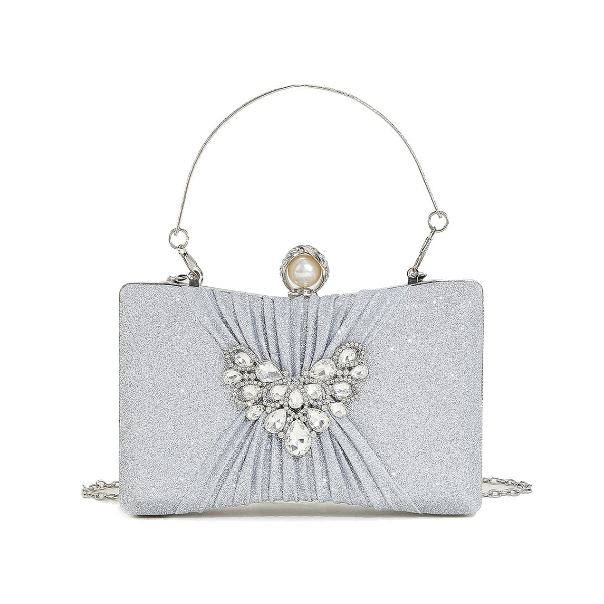 Crystal Pleated Clutch — Sculpted Metallic Shine
