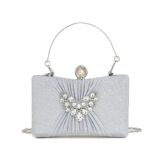 Crystal Pleated Clutch — Sculpted Metallic Shine