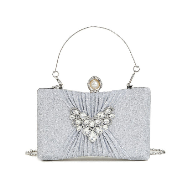 Crystal Pleated Clutch — Sculpted Metallic Shine