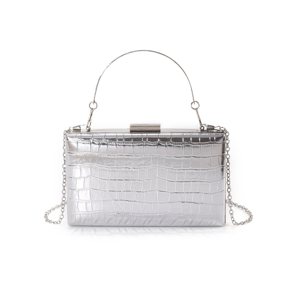 Metallic Croc-Effect Structured Evening Bag