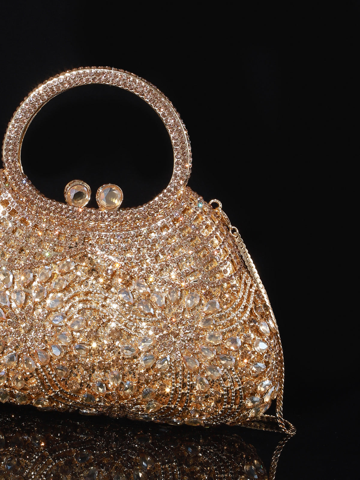 Ornate Crystal Top-Handle Bag — Sculpted Jewel Design