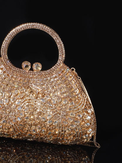Ornate Crystal Top-Handle Bag — Sculpted Jewel Design