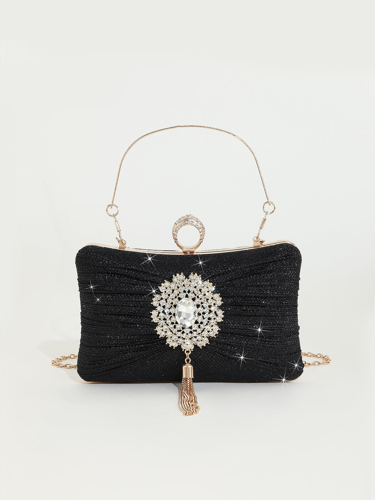 Crystal-Embellished Clutch — Sculpted Silver Shine