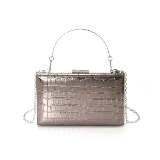Metallic Croc-Effect Structured Evening Bag