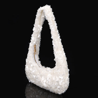 Pearl Sequin Shoulder Bag — Soft Evening Elegance
