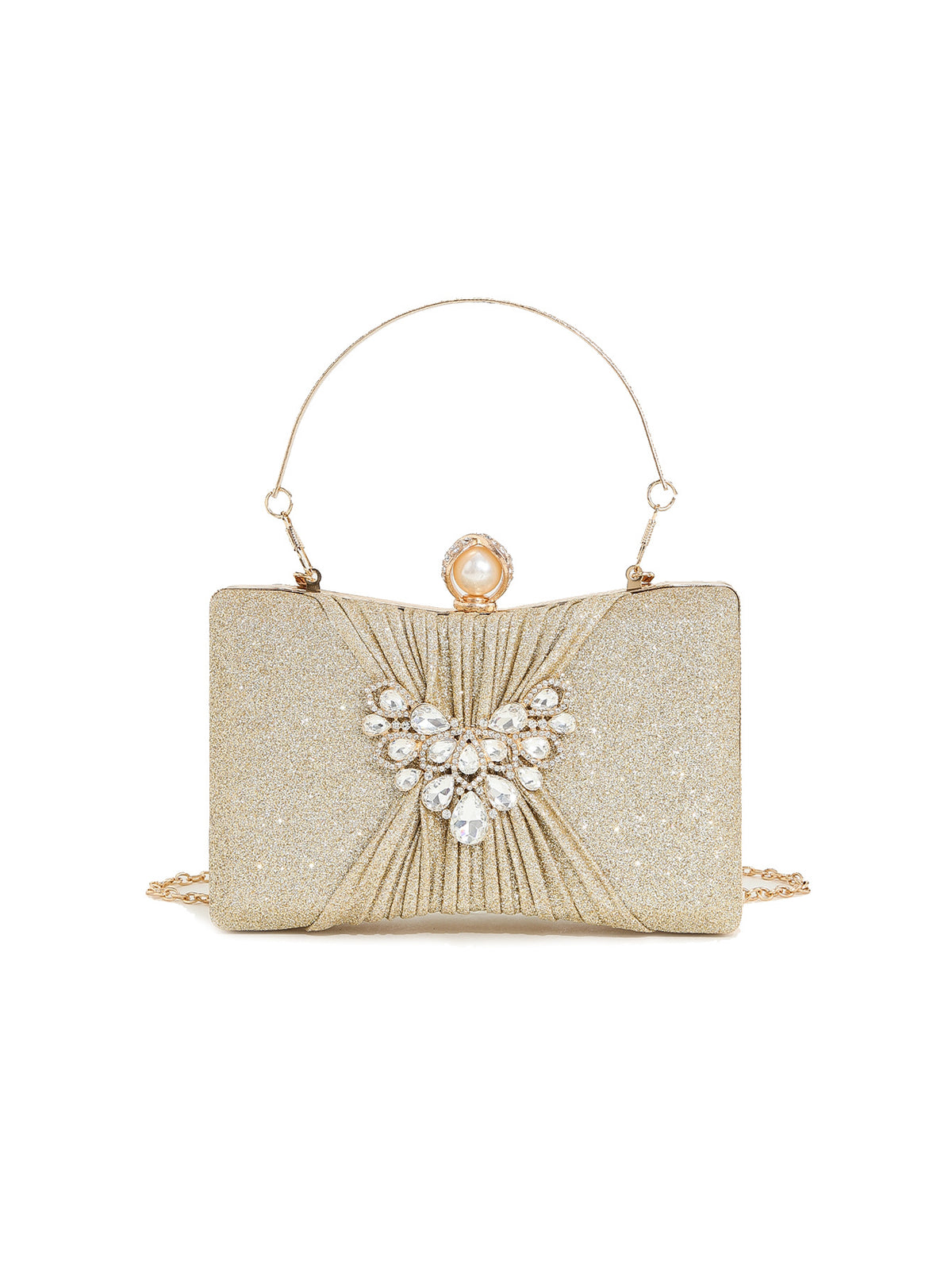 Crystal Pleated Clutch — Sculpted Metallic Shine