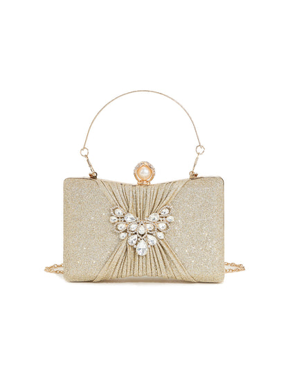 Crystal Pleated Clutch — Sculpted Metallic Shine