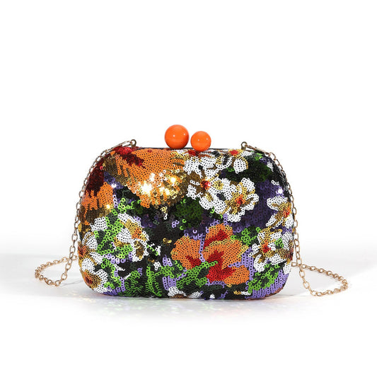 Floral Sequin Evening Clutch — Sculpted Statement Bag