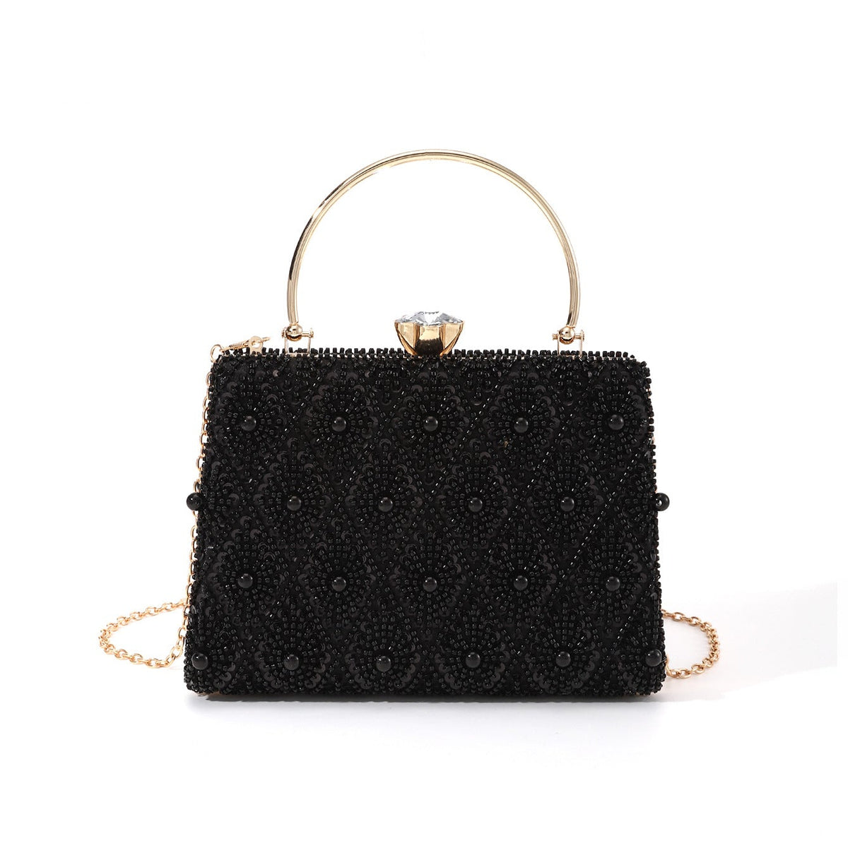Pearl Beaded Top Handle Evening Bag