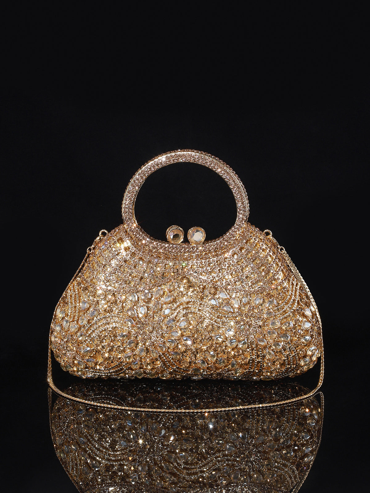Ornate Crystal Top-Handle Bag — Sculpted Jewel Design
