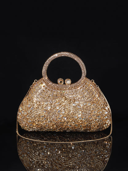 Ornate Crystal Top-Handle Bag — Sculpted Jewel Design