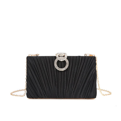 Nocturne Crystal Ring Pleated Evening Clutch