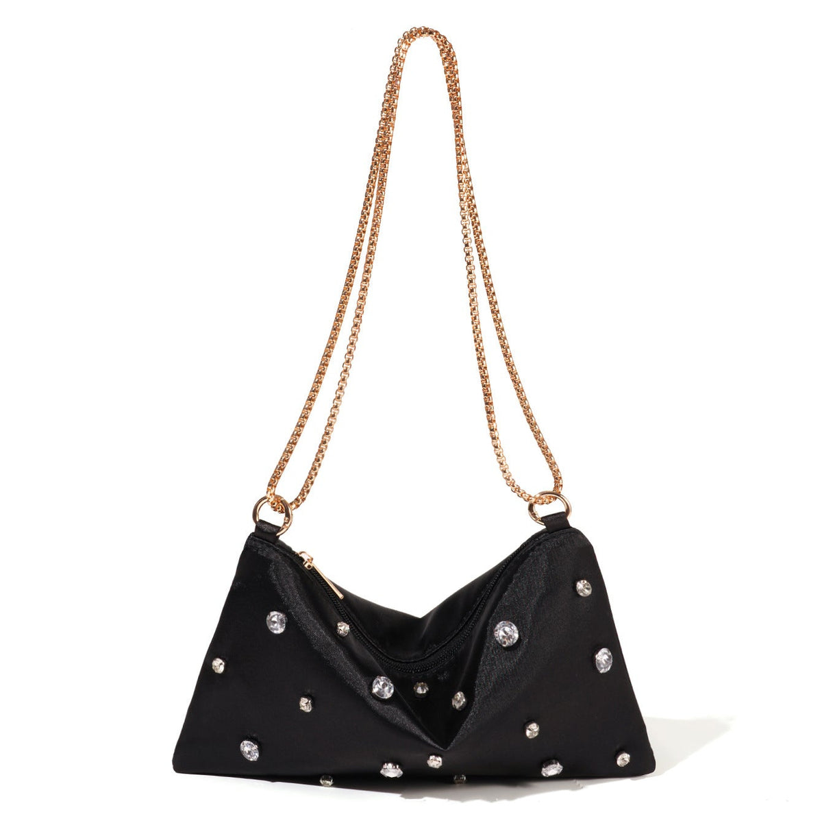 Crystal Stud Shoulder Bag — Soft Sculpted Evening Style