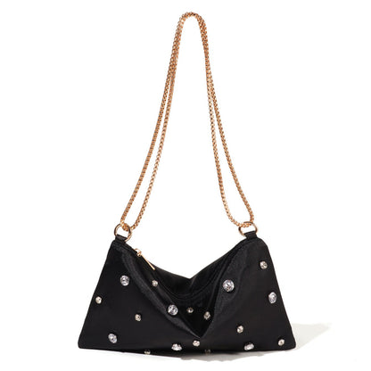 Crystal Stud Shoulder Bag — Soft Sculpted Evening Style