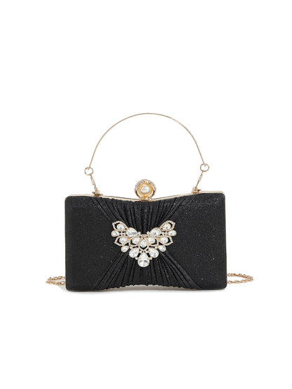 Crystal Pleated Clutch — Sculpted Metallic Shine