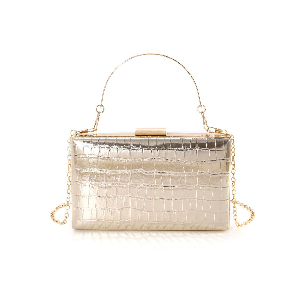 Metallic Croc-Effect Structured Evening Bag