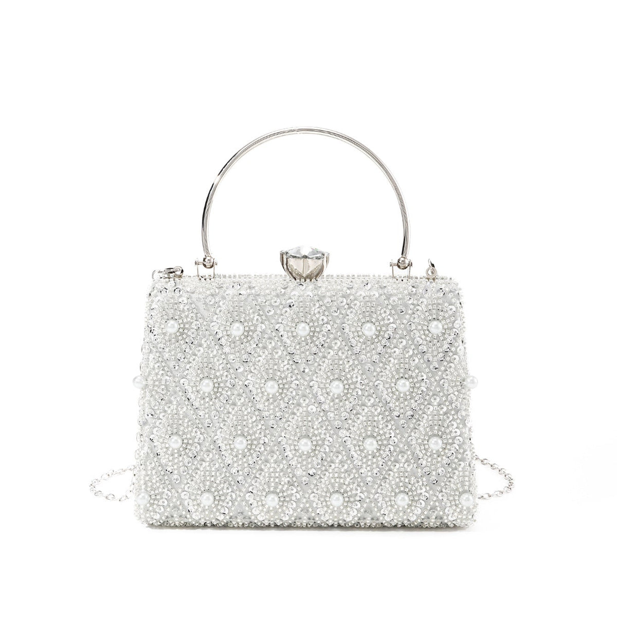 Pearl Beaded Top Handle Evening Bag