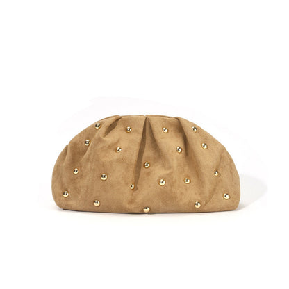 Sculpted Studded Clutch — Soft Ruched Evening Bag