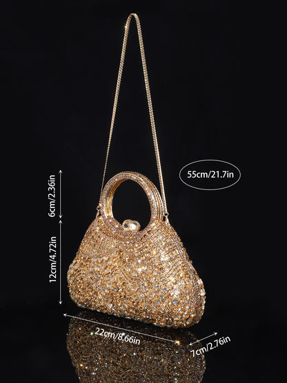 Ornate Crystal Top-Handle Bag — Sculpted Jewel Design