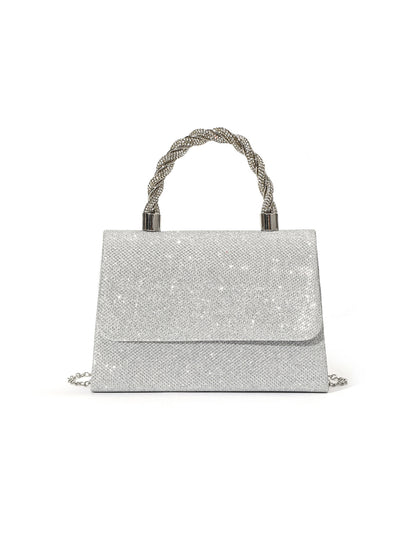 Crystal Handle Shimmer Bag — Structured Modern Elegance