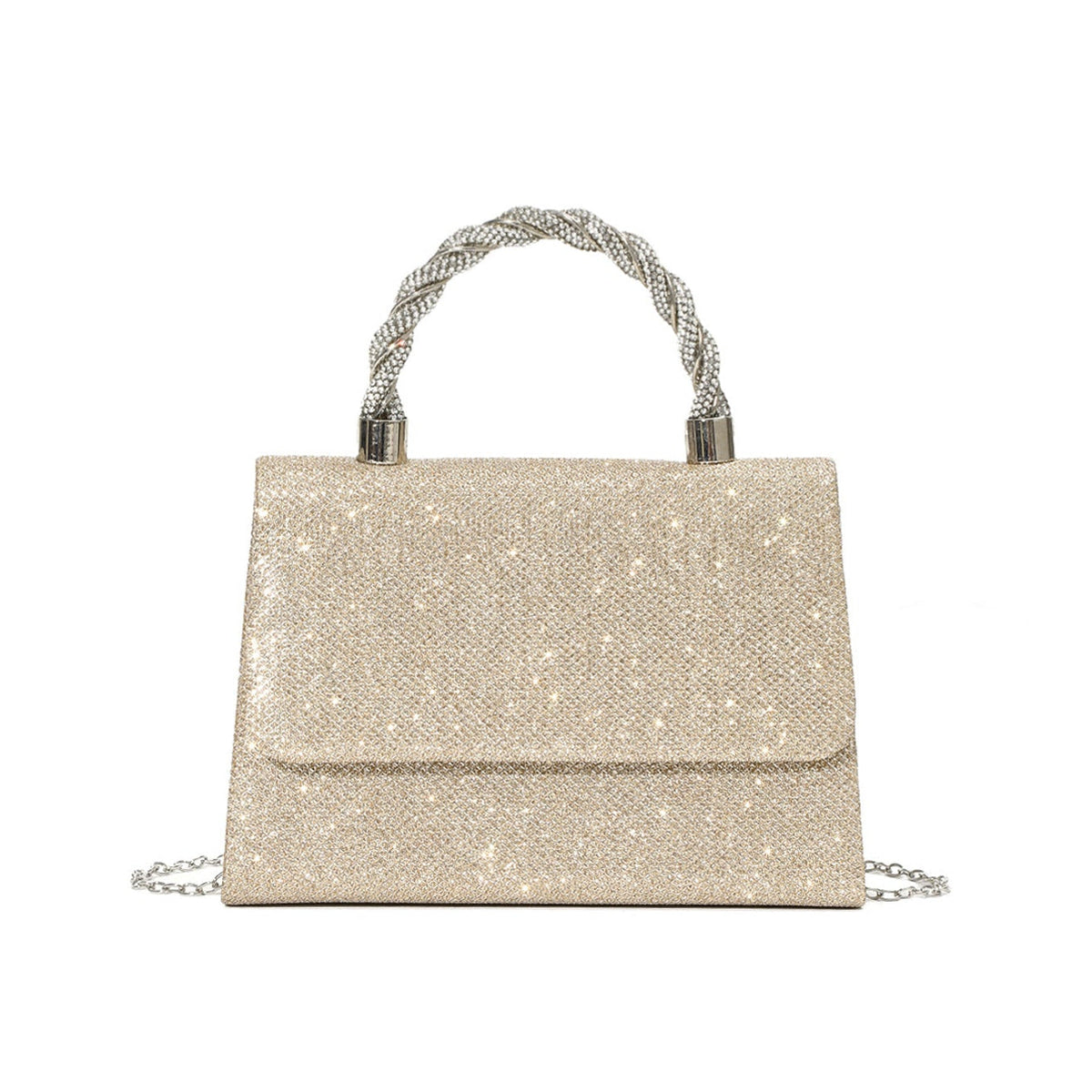 Crystal Handle Shimmer Bag — Structured Modern Elegance