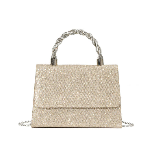 Crystal Handle Shimmer Bag — Structured Modern Elegance