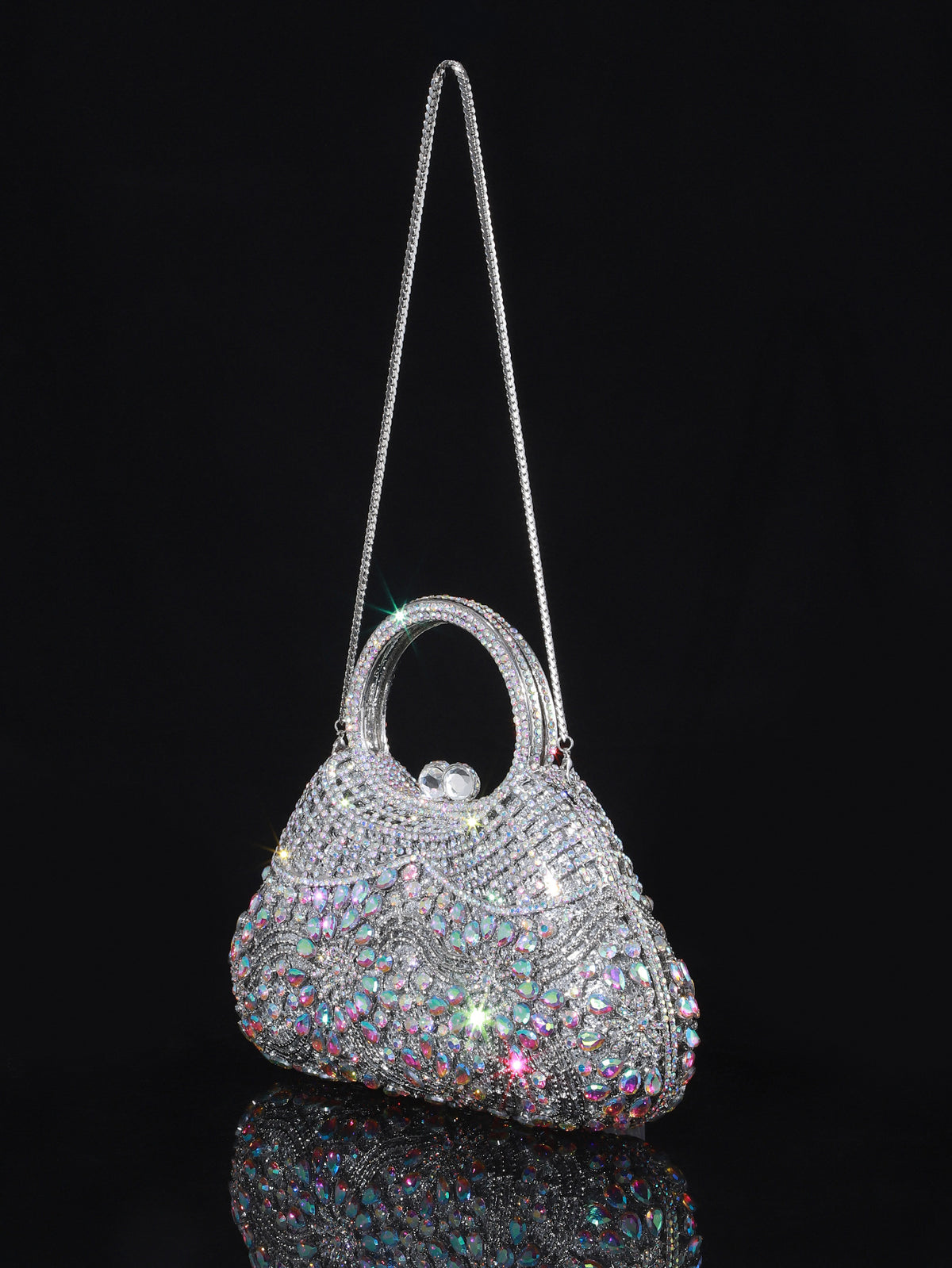 Ornate Crystal Top-Handle Bag — Sculpted Jewel Design
