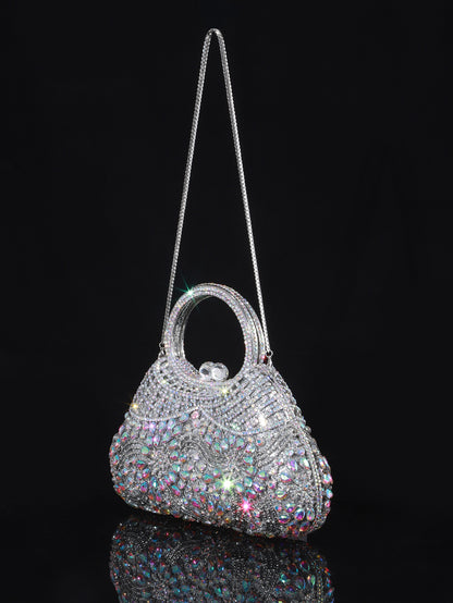 Ornate Crystal Top-Handle Bag — Sculpted Jewel Design