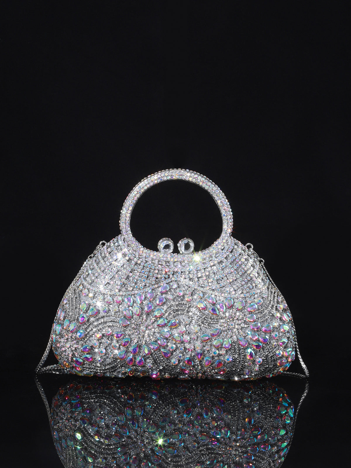 Ornate Crystal Top-Handle Bag — Sculpted Jewel Design