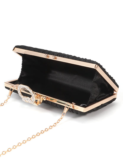 Nocturne Crystal Ring Pleated Evening Clutch
