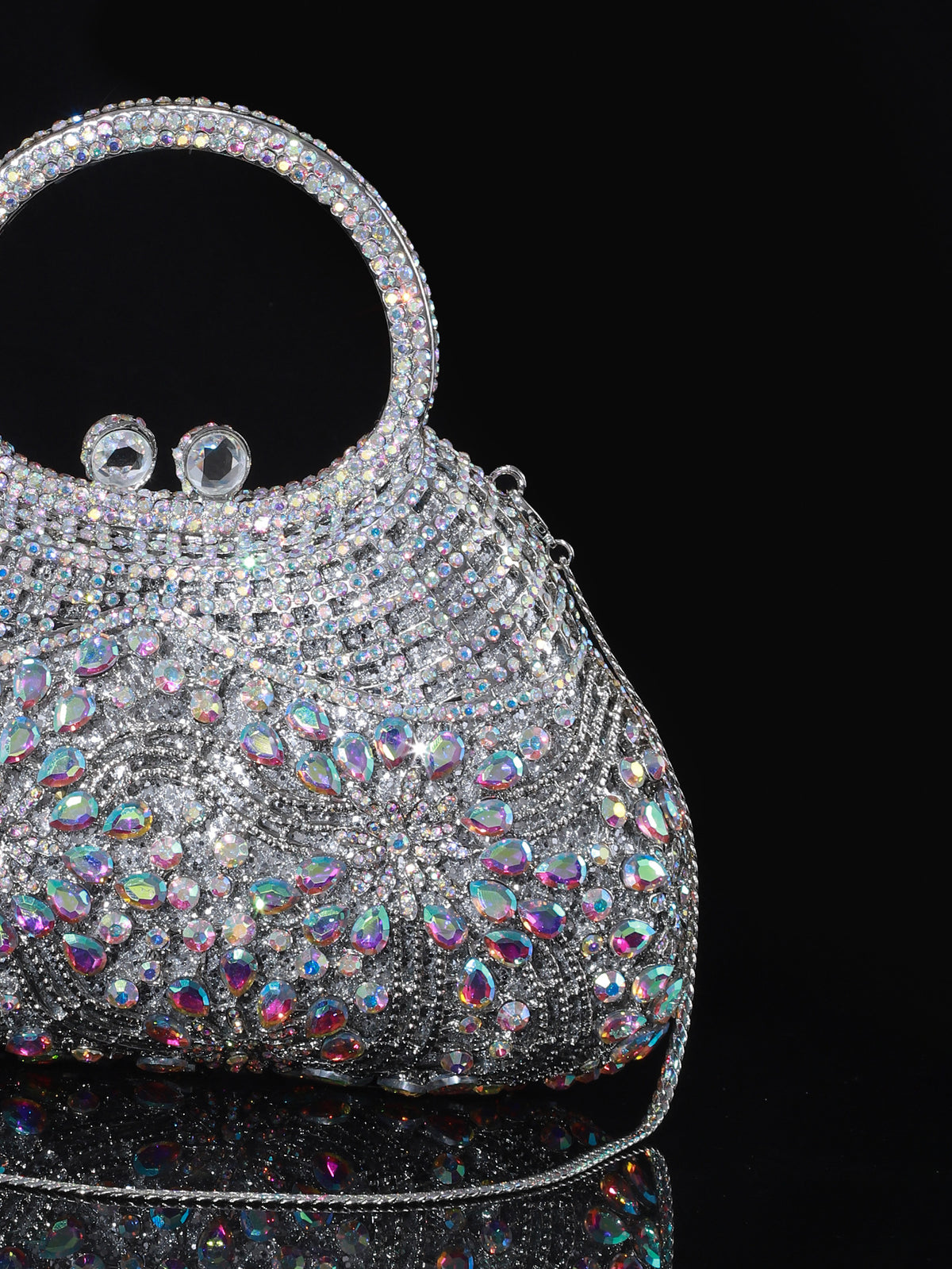 Ornate Crystal Top-Handle Bag — Sculpted Jewel Design
