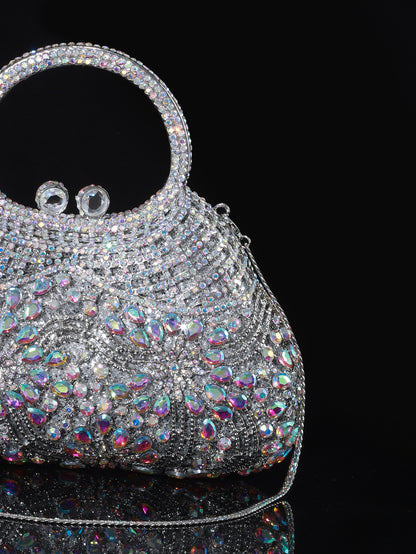 Ornate Crystal Top-Handle Bag — Sculpted Jewel Design