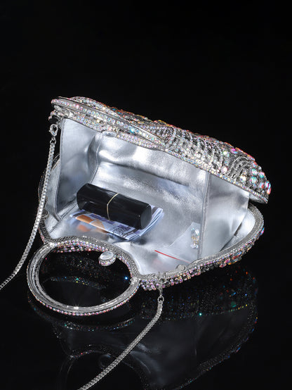 Ornate Crystal Top-Handle Bag — Sculpted Jewel Design