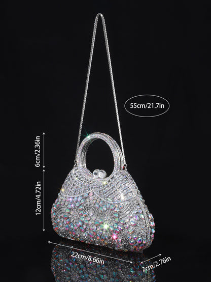 Ornate Crystal Top-Handle Bag — Sculpted Jewel Design