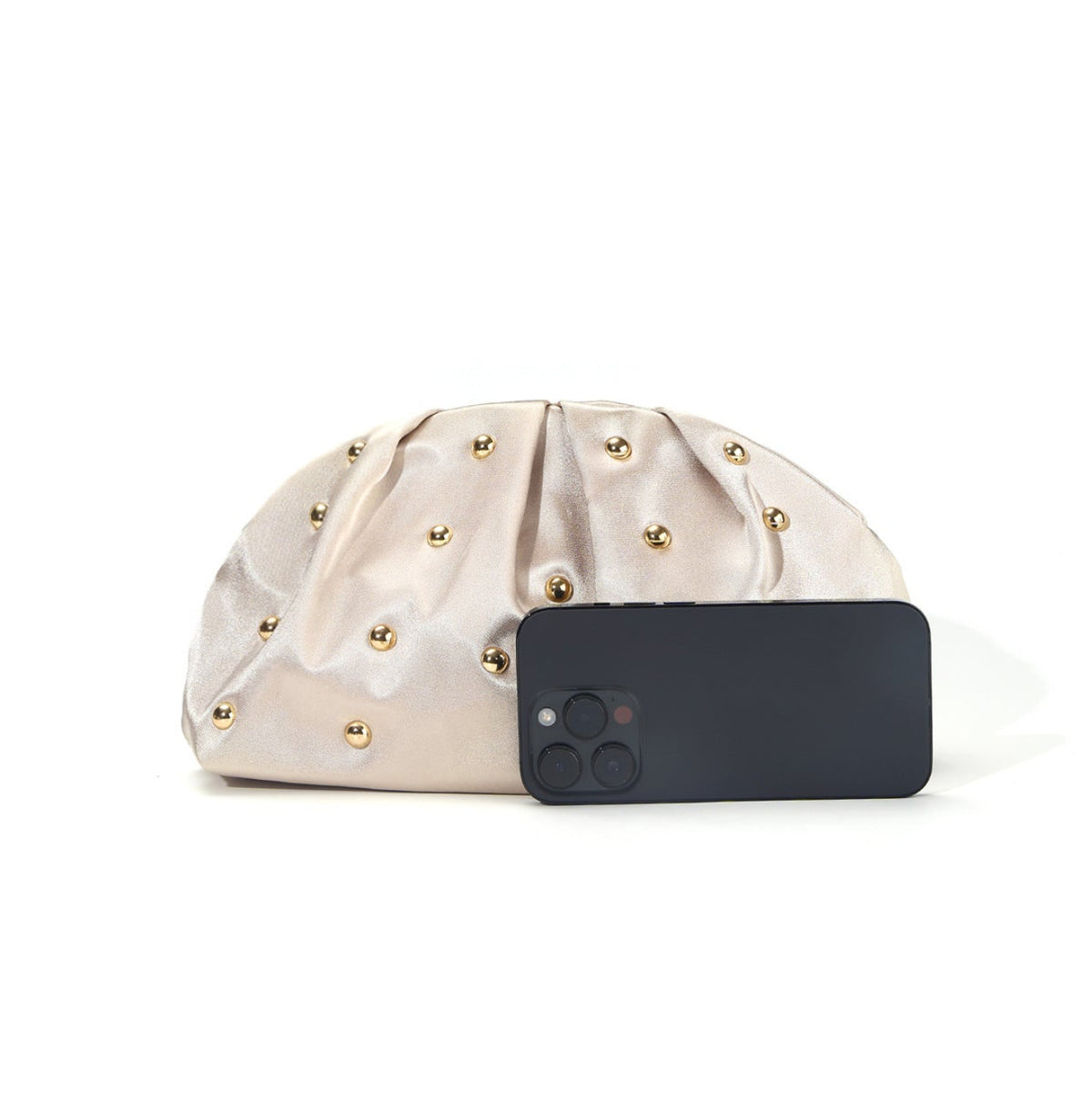 Sculpted Studded Clutch — Soft Ruched Evening Bag