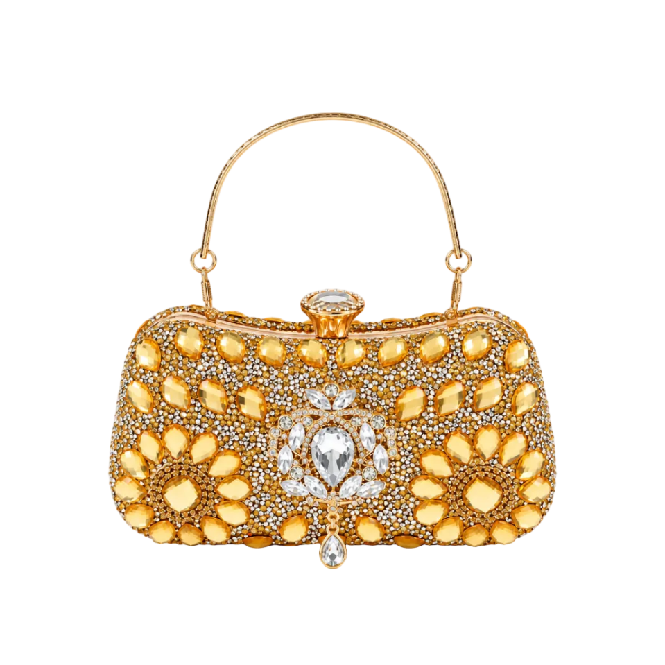 Golden Bloom Crystal Evening Bag