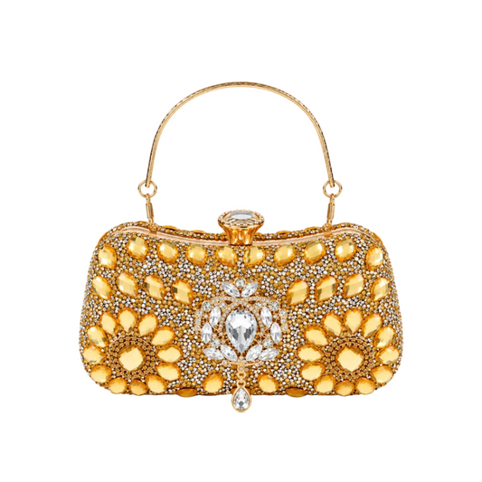 Golden Bloom Crystal Evening Bag