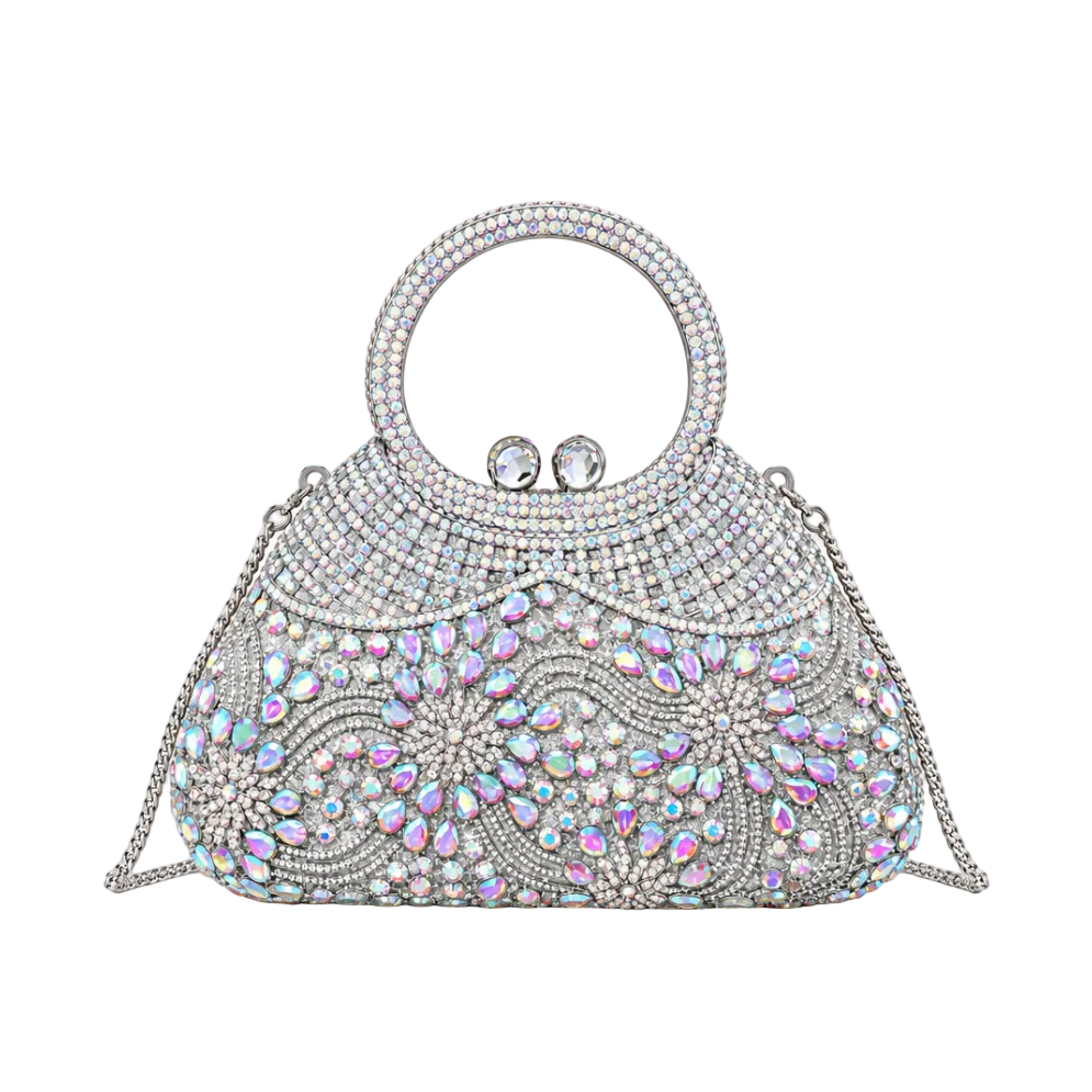 Ornate Crystal Top-Handle Bag — Sculpted Jewel Design