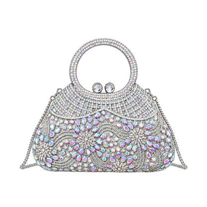 Ornate Crystal Top-Handle Bag — Sculpted Jewel Design