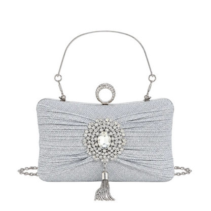 Crystal-Embellished Clutch — Sculpted Silver Shine