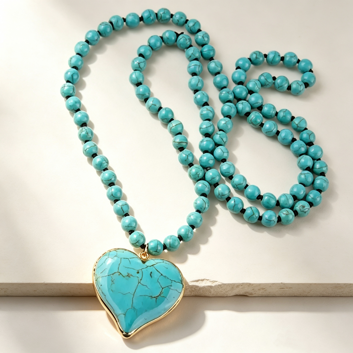 Turquoise Heart Beaded Necklace for Women