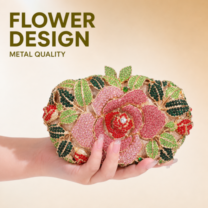 Sculpted Rose Crystal Clutch — Floral Statement Design