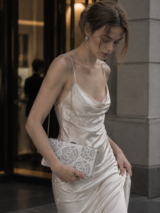 Pearl Embellished Crystal Evening Clutch