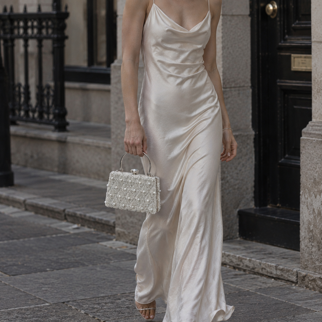 Pearl Beaded Top Handle Evening Bag