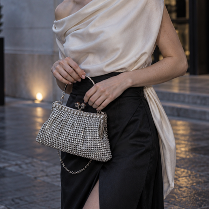 Rhinestone Mesh Frame Evening Bag