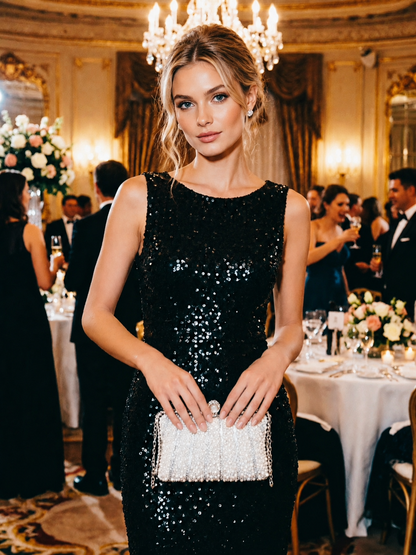 Pearl Crystal Clutch — Sculpted Evening Elegance